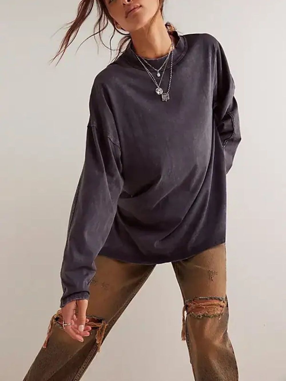 Free People Long Sleeve Grey Heater Tee